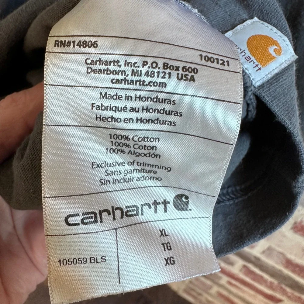 Carhartt Graphic Long Sleeve Shirt‎ Mens XL Gray Relaxed Fit STAINS